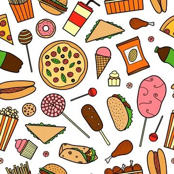 Seamless pattern with fast food. Stock Illustration