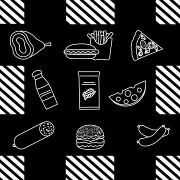 Seamless Pattern Fast Food Snack Picnic Unhealthy Stock Illustration