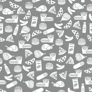 Seamless Pattern Fast Food Snack Picnic Unhealthy Stock Illustration