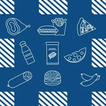 Seamless Pattern Fast Food Snack Picnic Unhealthy Stock Illustration
