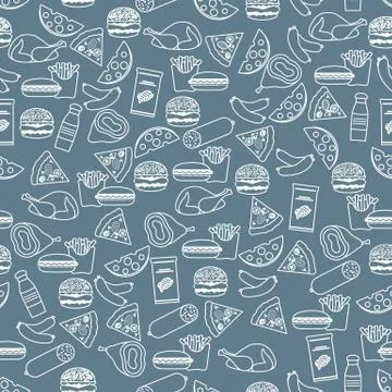 Seamless Pattern Fast Food Snack Picnic Unhealthy Stock Illustration