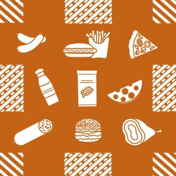 Seamless Pattern Fast Food Snack Picnic Unhealthy Stock Illustration