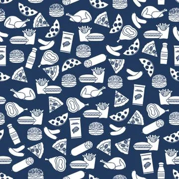 Seamless Pattern Fast Food Snack Picnic Unhealthy Stock Illustration