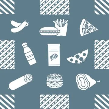 Seamless Pattern Fast Food Snack Picnic Unhealthy Stock Illustration