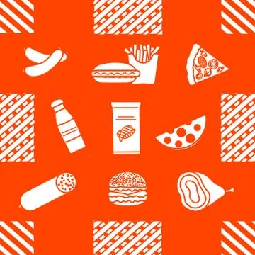Seamless Pattern Fast Food Snack Picnic Unhealthy Stock Illustration