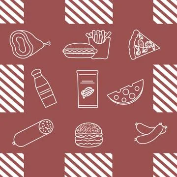 Seamless Pattern Fast Food Snack Picnic Unhealthy Stock Illustration