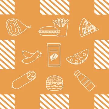 Seamless Pattern Fast Food Snack Picnic Unhealthy Stock Illustration