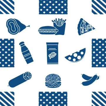 Seamless Pattern Fast Food Snack Picnic Unhealthy Stock Illustration