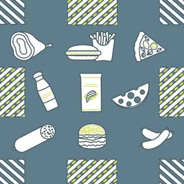 Seamless Pattern Fast Food Snack Picnic Unhealthy Stock Illustration