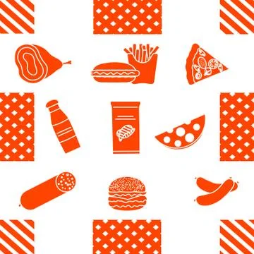 Seamless Pattern Fast Food Snack Picnic Unhealthy Illustrazione stock