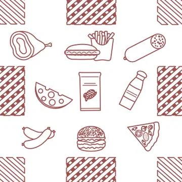 Seamless Pattern Fast Food Snack Picnic Unhealthy Stock Illustration