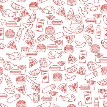 Seamless Pattern Fast Food Snack Picnic Unhealthy Stock Illustration