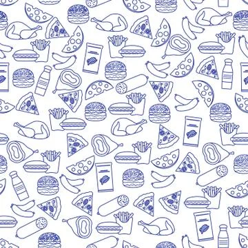 Seamless Pattern Fast Food Snack Picnic Unhealthy Stock Illustration