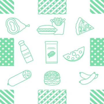 Seamless Pattern Fast Food Snack Picnic Unhealthy Stock Illustration