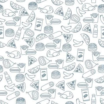 Seamless Pattern Fast Food Snack Picnic Unhealthy Stock Illustration