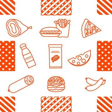 Seamless Pattern Fast Food Snack Picnic Unhealthy Stock Illustration