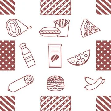 Seamless Pattern Fast Food Snack Picnic Unhealthy Stock Illustration