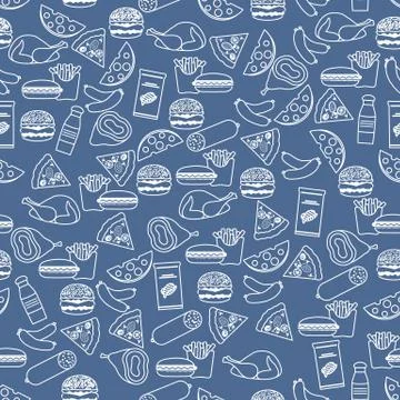 Seamless Pattern Fast Food Snack Picnic Unhealthy Stock Illustration