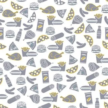 Seamless Pattern Fast Food Snack Picnic Unhealthy Stock Illustration