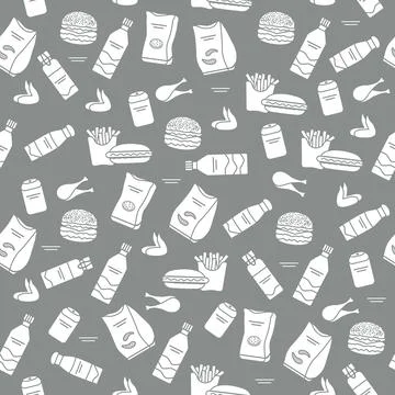 Seamless Pattern Fast Food Snack Picnic Unhealthy Stock Illustration