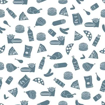 Seamless Pattern Fast Food Snack Picnic Unhealthy Stock Illustration