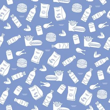 Seamless Pattern Fast Food Snack Picnic Unhealthy Stock Illustration