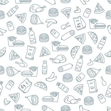 Seamless Pattern Fast Food Snack Picnic Unhealthy Illustrazione stock