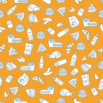 Seamless Pattern Fast Food Snack Picnic Unhealthy Stock Illustration