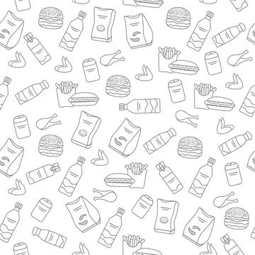 Seamless Pattern Fast Food Snack Picnic Unhealthy Stock Illustration