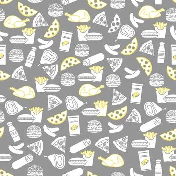 Seamless Pattern Fast Food Snack Picnic Unhealthy Stock Illustration