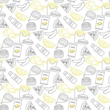 Seamless Pattern Fast Food Snack Picnic Unhealthy Stock Illustration