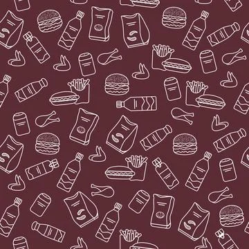 Seamless Pattern Fast Food Snack Picnic Unhealthy Illustrazione stock