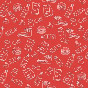 Seamless Pattern Fast Food Snack Picnic Unhealthy Stock Illustration