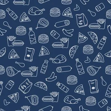 Seamless Pattern Fast Food Snack Picnic Unhealthy Illustrazione stock