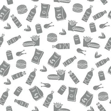Seamless Pattern Fast Food Snack Picnic Unhealthy Stock Illustration
