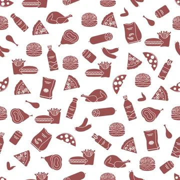 Seamless Pattern Fast Food Snack Picnic Unhealthy Stock Illustration