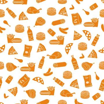 Seamless Pattern Fast Food Snack Picnic Unhealthy Stock Illustration