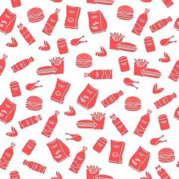 Seamless Pattern Fast Food Snack Picnic Unhealthy Stock Illustration