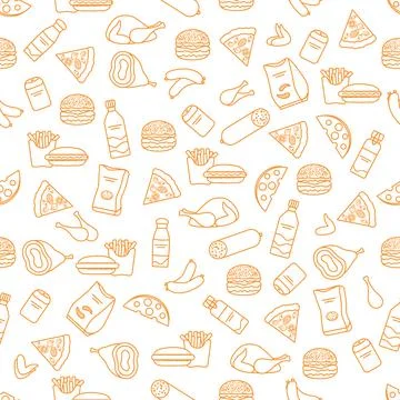 Seamless Pattern Fast Food Snack Picnic Unhealthy Stock Illustration