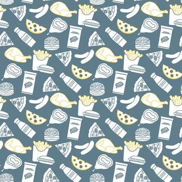 Seamless Pattern Fast Food Snack Picnic Unhealthy Stock Illustration
