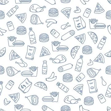 Seamless Pattern Fast Food Snack Picnic Unhealthy Stock Illustration