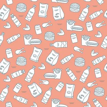 Seamless Pattern Fast Food Snack Picnic Unhealthy Stock Illustration