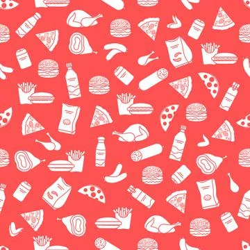 Seamless Pattern Fast Food Snack Picnic Unhealthy Stock Illustration