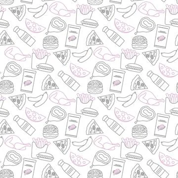Seamless Pattern Fast Food Snack Picnic Unhealthy Stock Illustration
