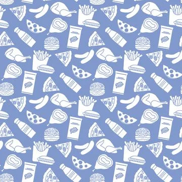 Seamless Pattern Fast Food Snack Picnic Unhealthy Stock Illustration