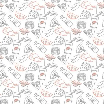 Seamless Pattern Fast Food Snack Picnic Unhealthy Stock Illustration