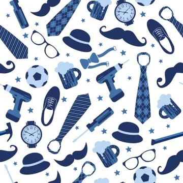 Seamless pattern of Fathers day. Flat set icons on white background. Stock Illustration