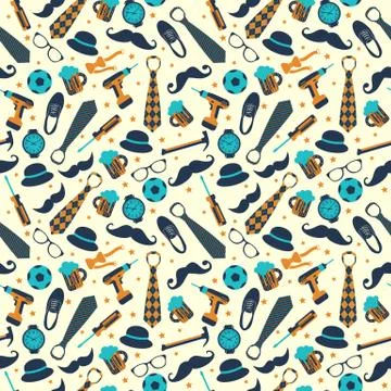Seamless pattern of Fathers day. Flat set icons on white background. Stock Illustration