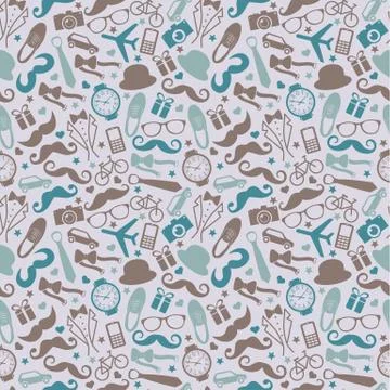 Seamless pattern of Fathers day. Flat set icons on grey background. Stock Illustration
