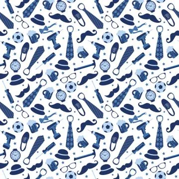 Seamless pattern of Fathers day. Flat set icons on white background. Illustrazione stock